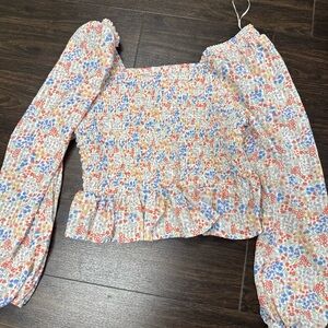 Japna Floral Smocked Peplum Top - Size Large - Boho Cottagecore Long Sleeve